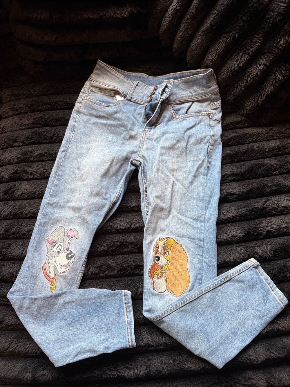 Disney Light Blue Skinny Jeans with Embroidered Lady & Tramp Patches